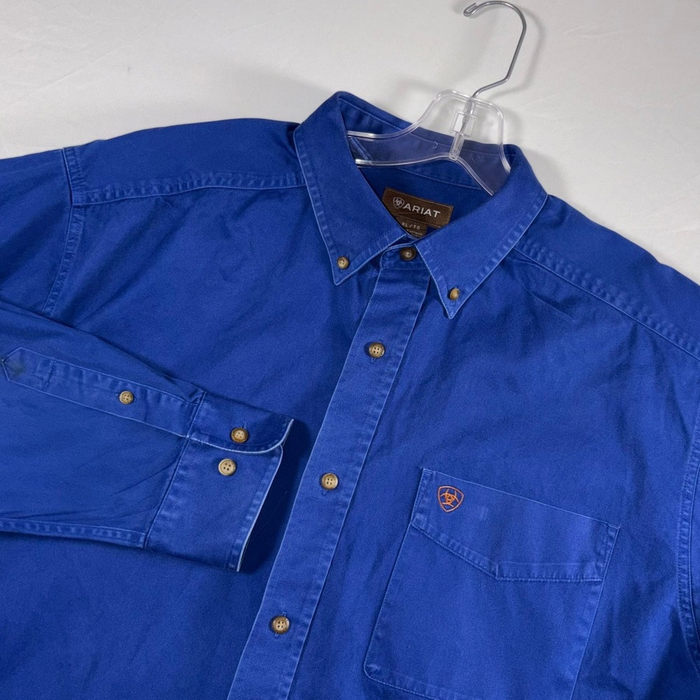 Ariat Mens XL Royal Blue Long Sleeve Button Down Cotton Twill Western Shirt